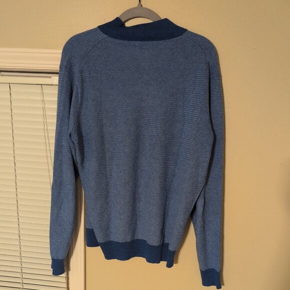 Peter Millar Sweater Mens M Blue White Striped Quarter Zip Mock Neck Sweater - Picture 5 of 7